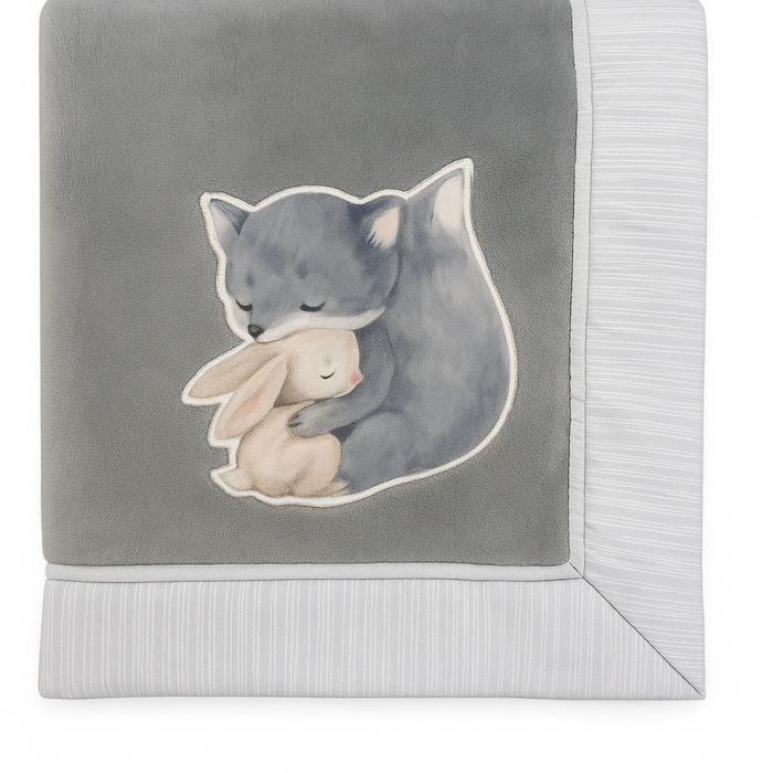 Simmons Plush Baby & Children Blanket - Grey Fox & Beige Bunny