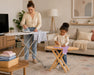 Solid maple wood foldable kids pretend play ironing board - mom and daughter ironging together