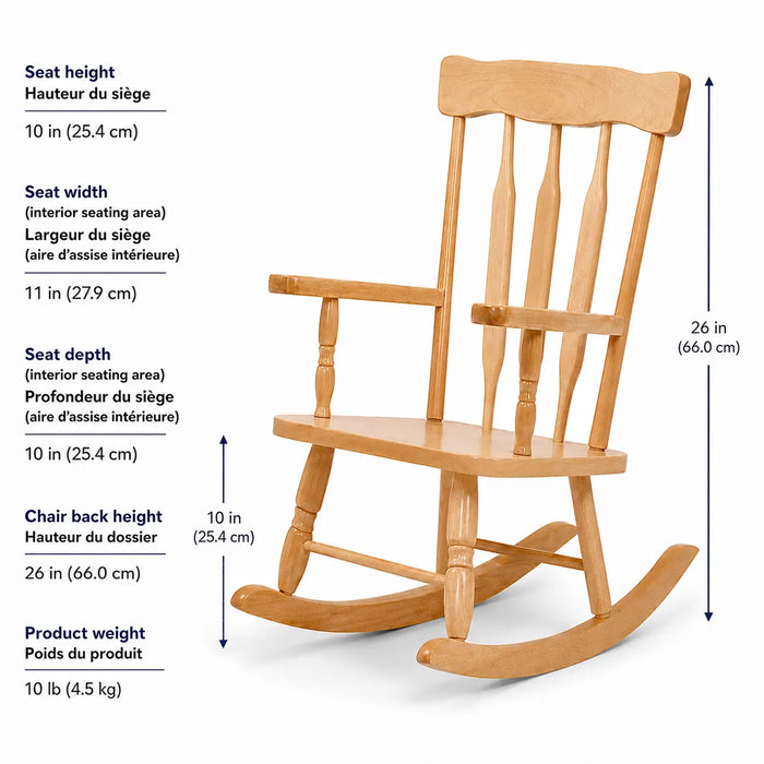 Solid wooden grand-ma classic kids rocking chair - dimensions