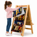 Solid maple wood large book stand display with girl picking up a large book