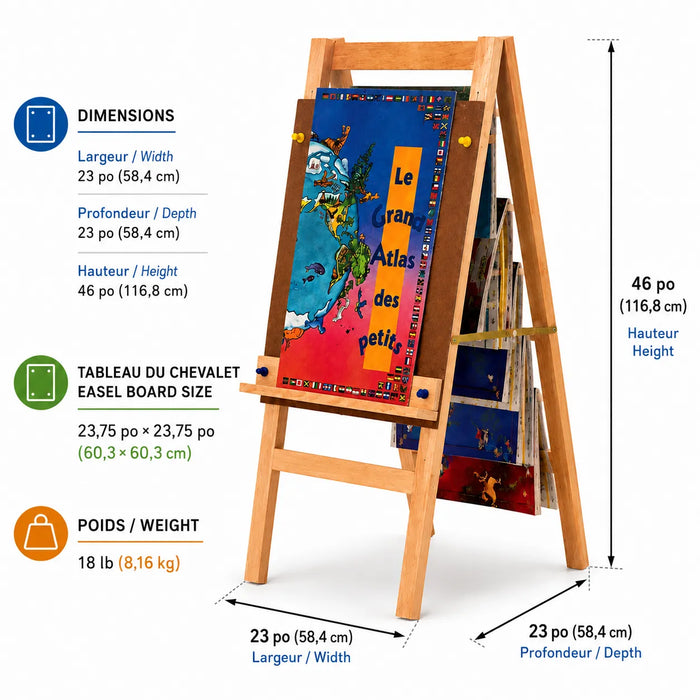 Solid maple wood large book easel display stand - dimensions and weight