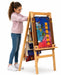 Solid maple wood large book stand with girl consulting the books