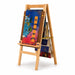 Solide maple Wooden children's book stand with colorful books on a white background