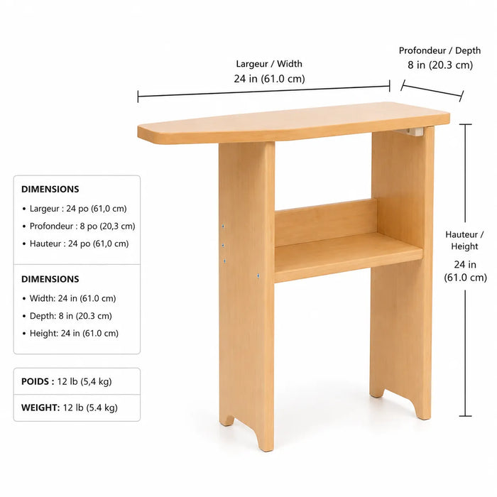 Solid maple wood ironing board kids pretend play - dimensions