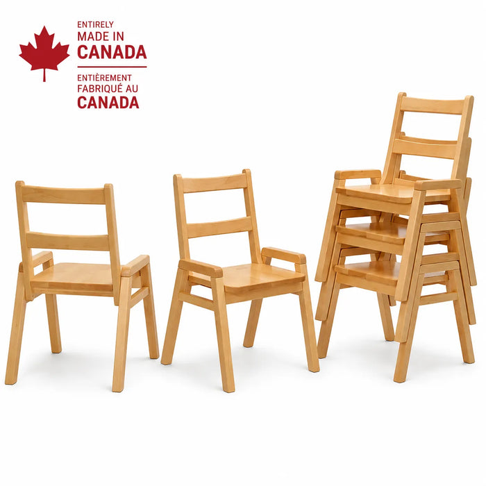 Solid maple wood stackable children daycare classroom chair - made in Canada