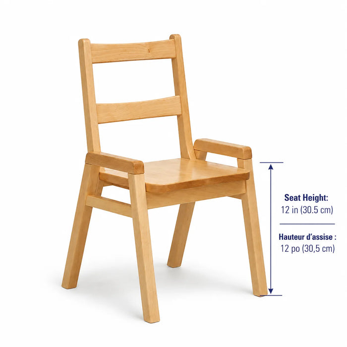 Solid maple wood stackable children daycare classroom chair - 12 in (30.5 cm)