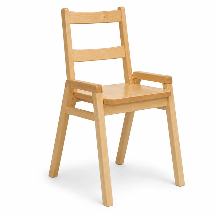 Solid maple wood stackable children daycare classroom chair - Taller chair on white background