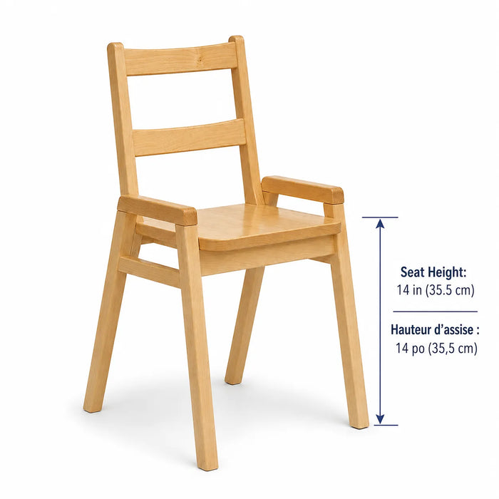Solid maple wood stackable children daycare classroom chair - 14 in (35.5 cm)