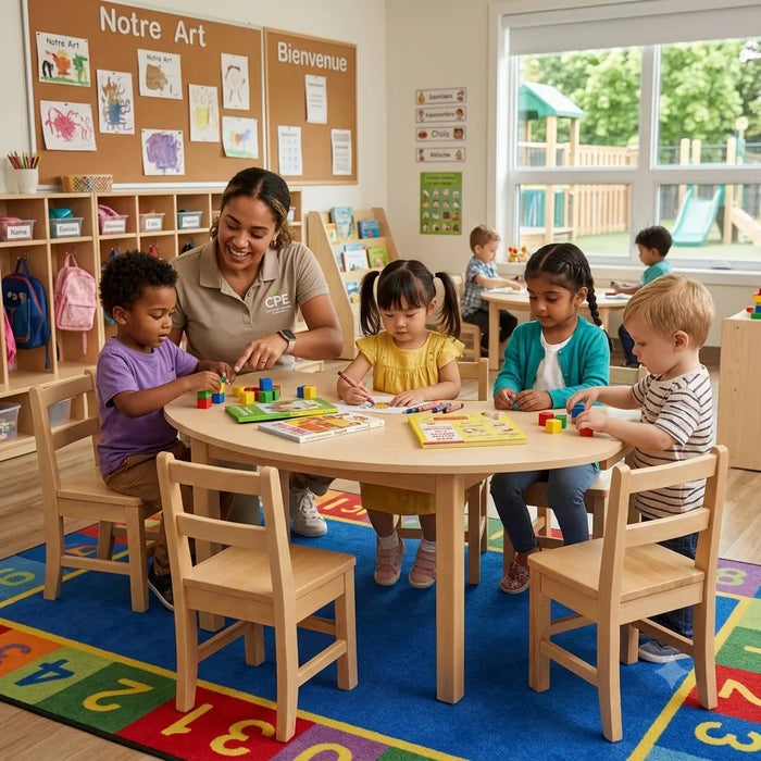 Solid Maple Kidney Classroom Table – Height Adjustable Activity Table | Goldtex