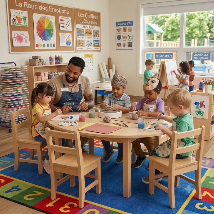 Solid Maple Kidney Classroom Table – Height Adjustable Activity Table | Goldtex