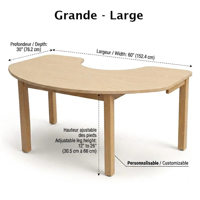 Solid Maple Kidney Classroom Table – Height Adjustable Activity Table | Goldtex