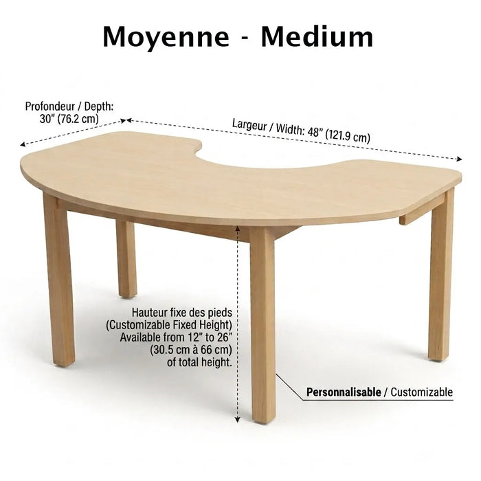 Solid Maple Kidney Classroom Table – Height Adjustable Activity Table | Goldtex