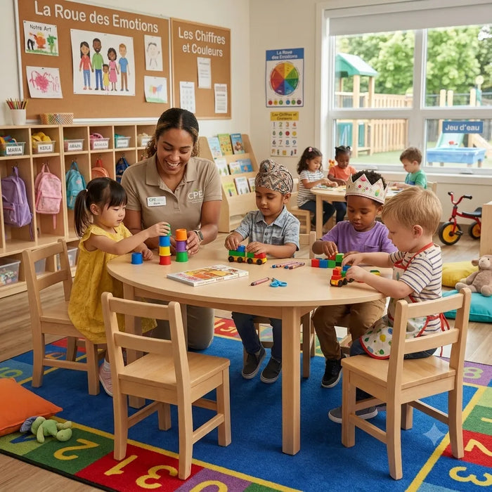 Solid Maple Kidney Classroom Table – Height Adjustable Activity Table | Goldtex
