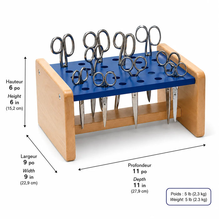 solid maple wooden scissor organizer for kids - dimensions and weight