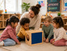 Solid maple kids sensory discovery box - children playing with the box at daycare with teacher