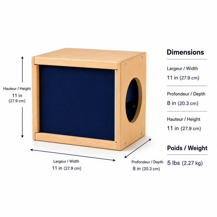 Solid maple kids sensory discovery box - dimensions and weight