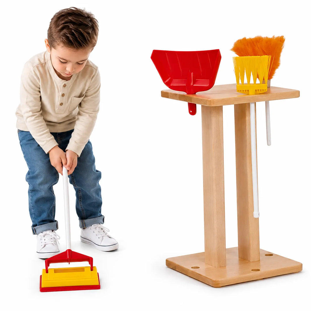 Solid maple wood stand for cleaning pretend play accessories for kids