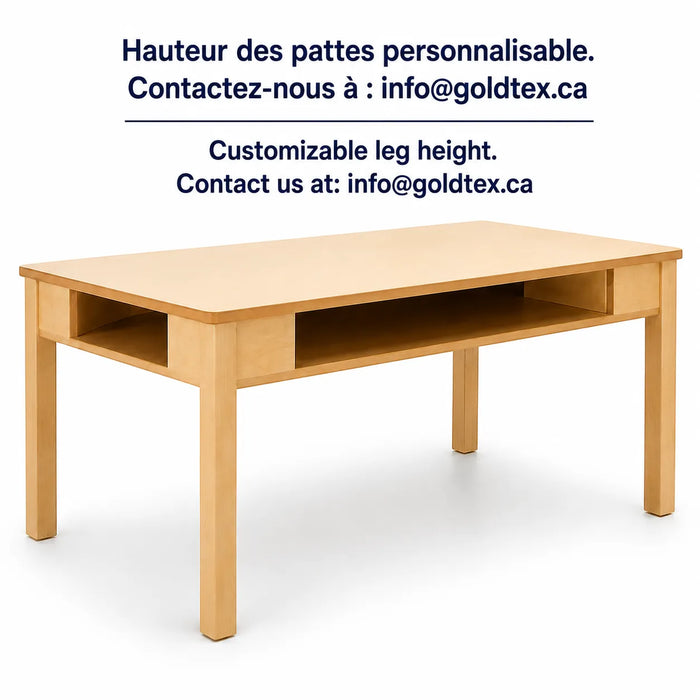 Table de classe en érable massif avec 6 bacs rangement inclus | Fabriquée au Canada | Goldtex