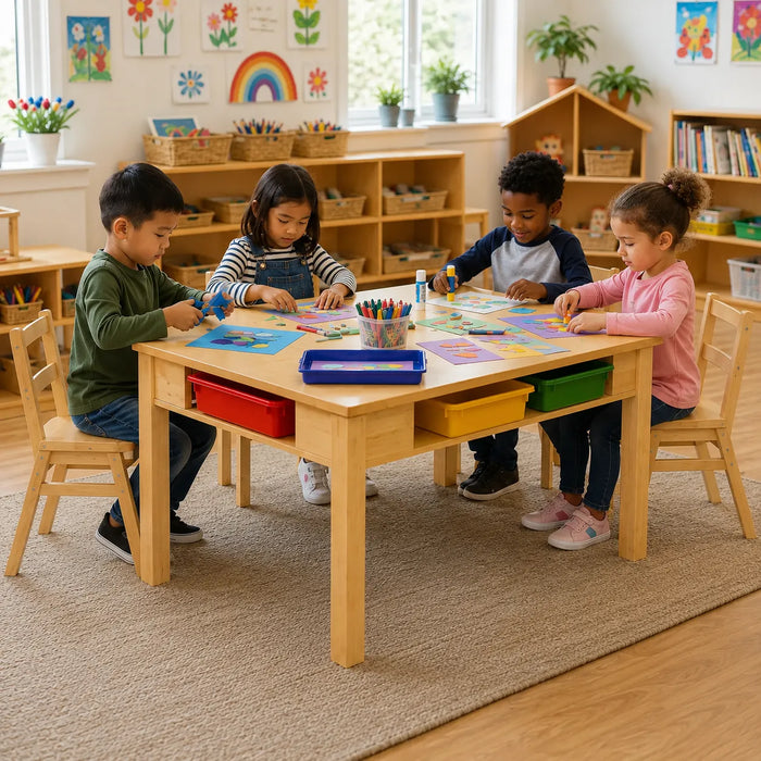 Table de classe en érable massif avec 6 bacs rangement inclus | Fabriquée au Canada | Goldtex
