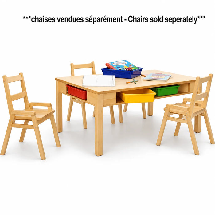 Table de classe en érable massif avec 6 bacs rangement inclus | Fabriquée au Canada | Goldtex