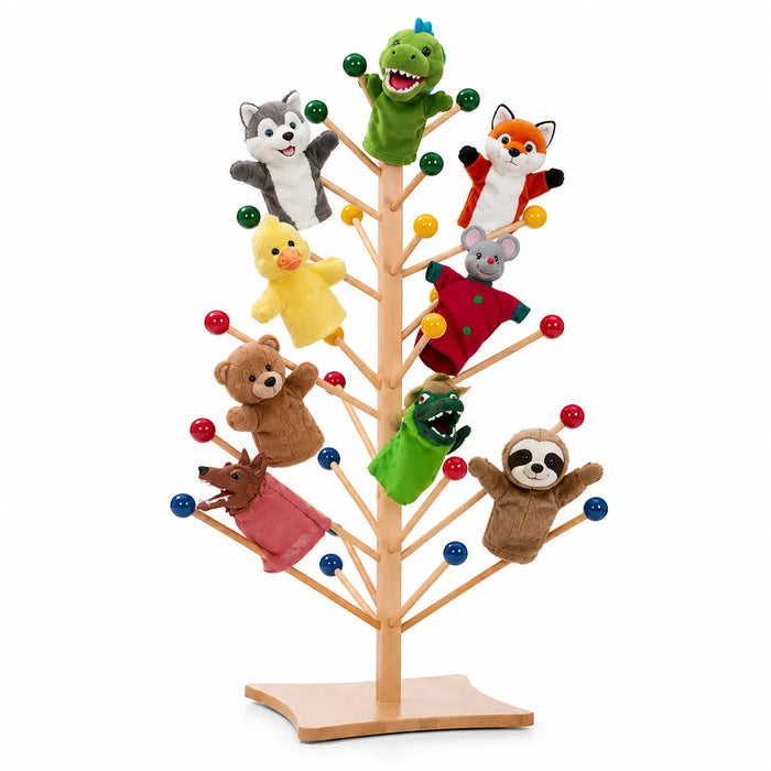 Solid maple wood puppet organizer tree on white background