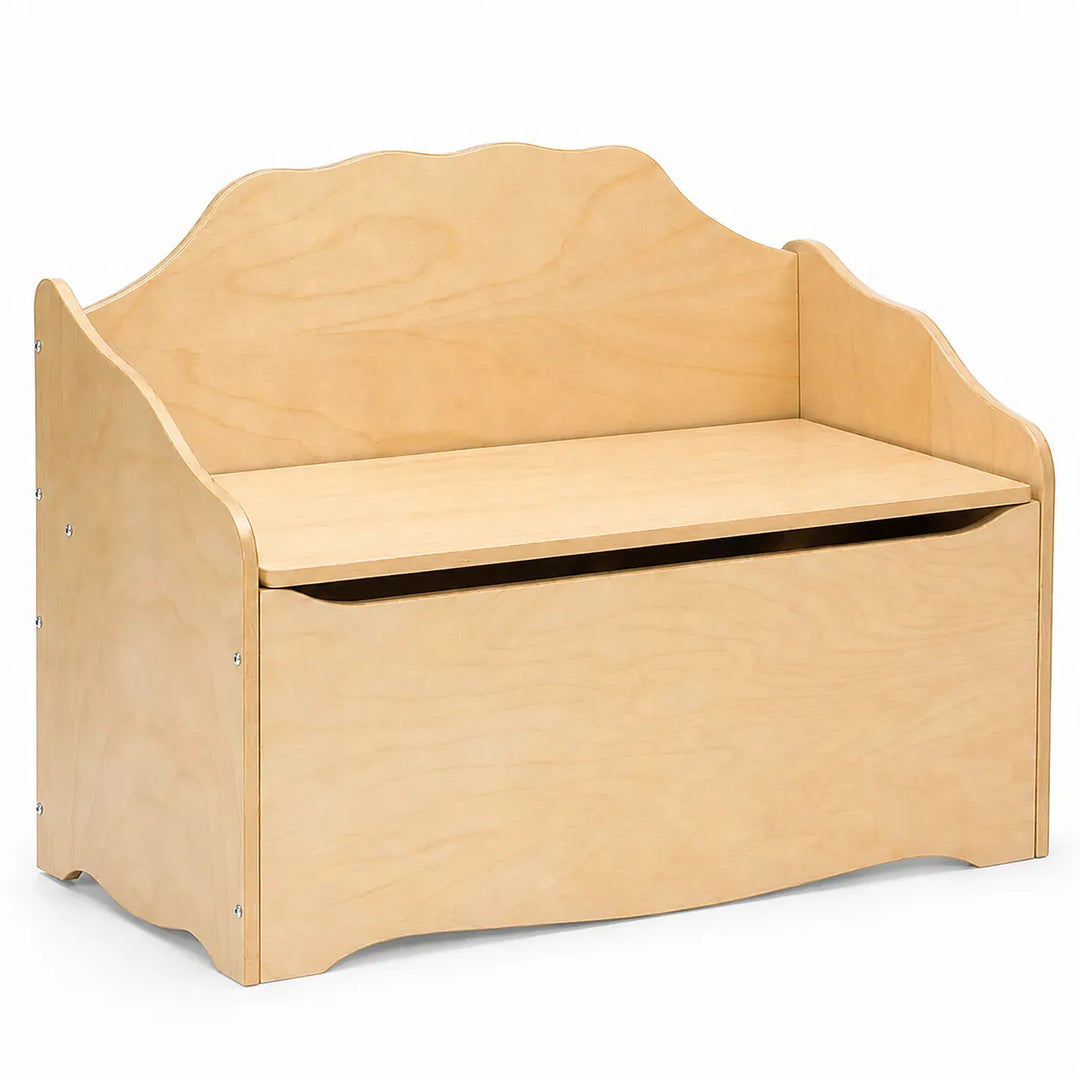 Durable solid wood toy storage chest and bench for children on white background - Goldtex