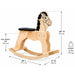 Solid durable maple wood classic rocking horse toy dimensions and weight 28" L x 11" W x 24" H (71.1 cm x 28 cm x 61 cm) Seat Height: 14" (35.6 cm) Weight: 20 lbs (9.1 kg) - Goldtex