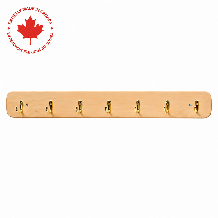 Solid maple wood wall mount coat rack with 7 hooks - made in Canada