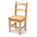 Solid maple wood child's classroom chair with a ladder back, isolated on a white background.