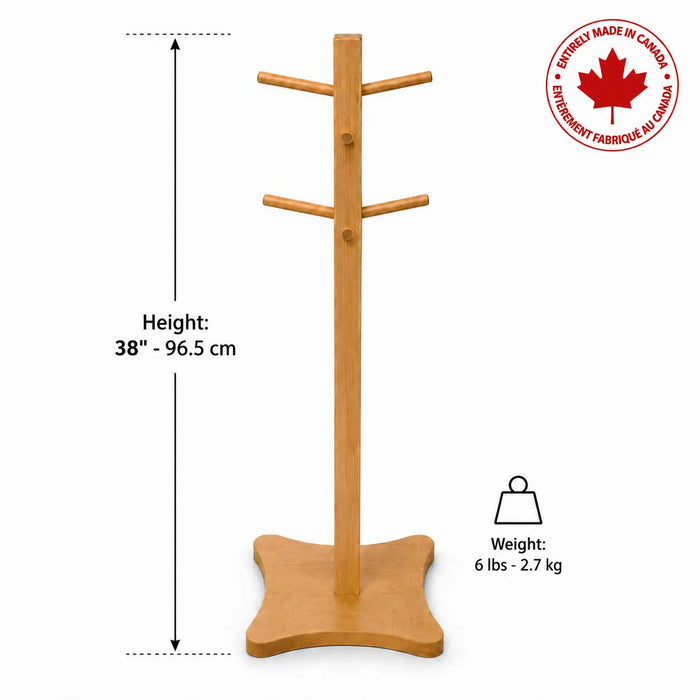 Solide maple wooden coat rack for kids - dimensions and weight