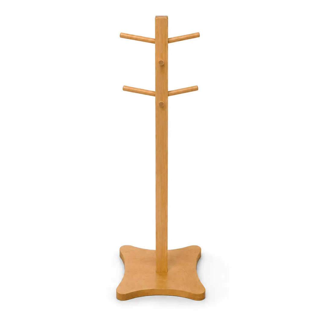 Solide maple wooden coat rack for kids on a white background