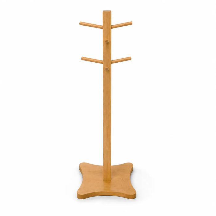 Solide maple wooden coat rack for kids on a white background