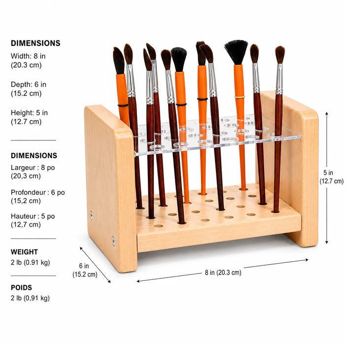 Maple solid wood paint brush organizer - dimensions
