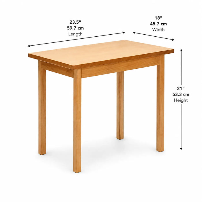 Hard Wooden table only with measurements on a white background