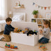 Solid wood white toy chest in kids bedroom with kids playing - Goldtex