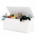Solid wood toy chest white non-toxic finish with toys in it on white backgroun - Goldtex