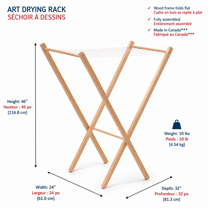 Solid Maple Wood Arts and Crafts Drying Rack for Kids dimensions and weight