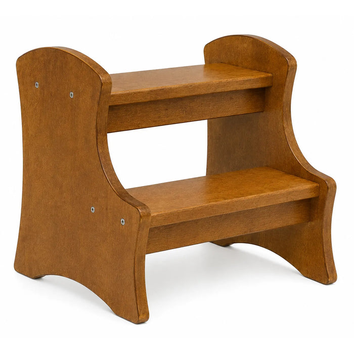Solid wooden step stool on a white background - Brown colour