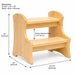 Wooden step stool with dimensions labeled on a white background