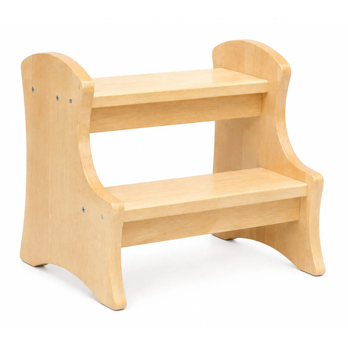 hard wooden step stool on a white background - natural colour