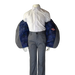 Soul of London 2-piece silver kids suit displayed on mannequin with jacket open, showing blue lining.