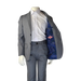 Soul of London 2-pc silver kids suit displayed on mannequin with open blazer showing inner lining.