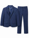 Soul of London dark blue boys suit displayed flat with blazer and matching dress pants.