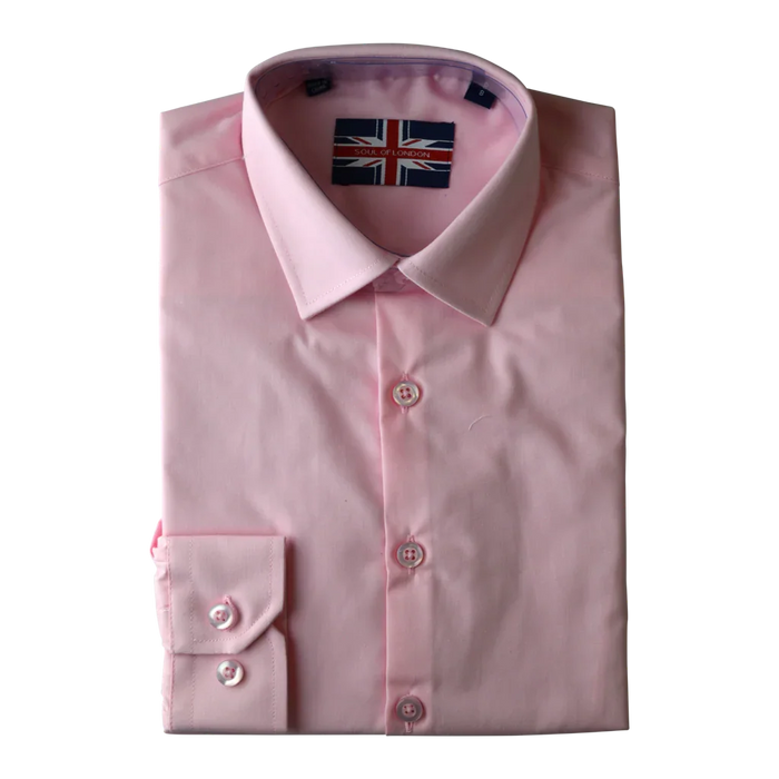 Soul of London® - Soul of London Boys Slim Fit Stretch Dress Shirt – Long Sleeve PINK