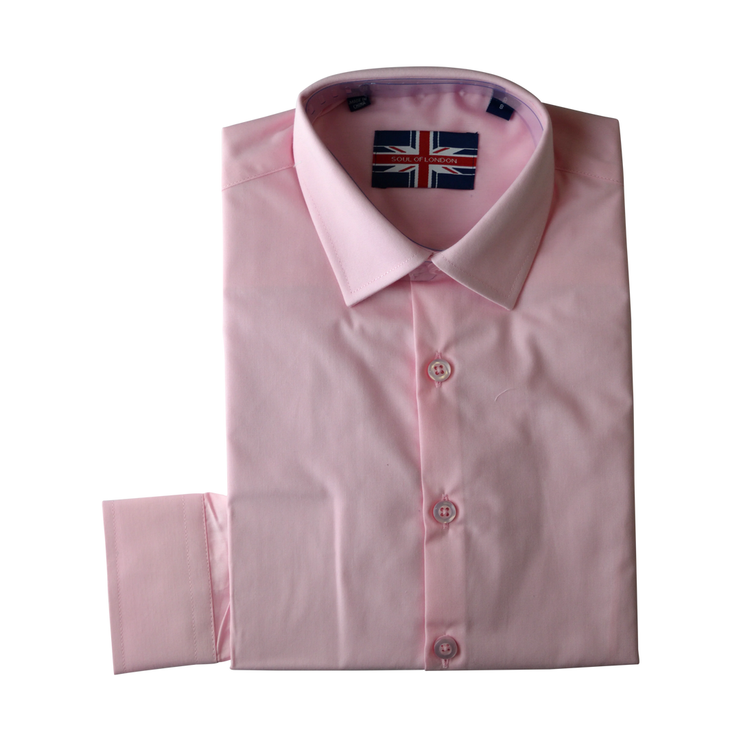 Soul of London® - Soul of London Boys Slim Fit Stretch Dress Shirt – Long Sleeve PINK