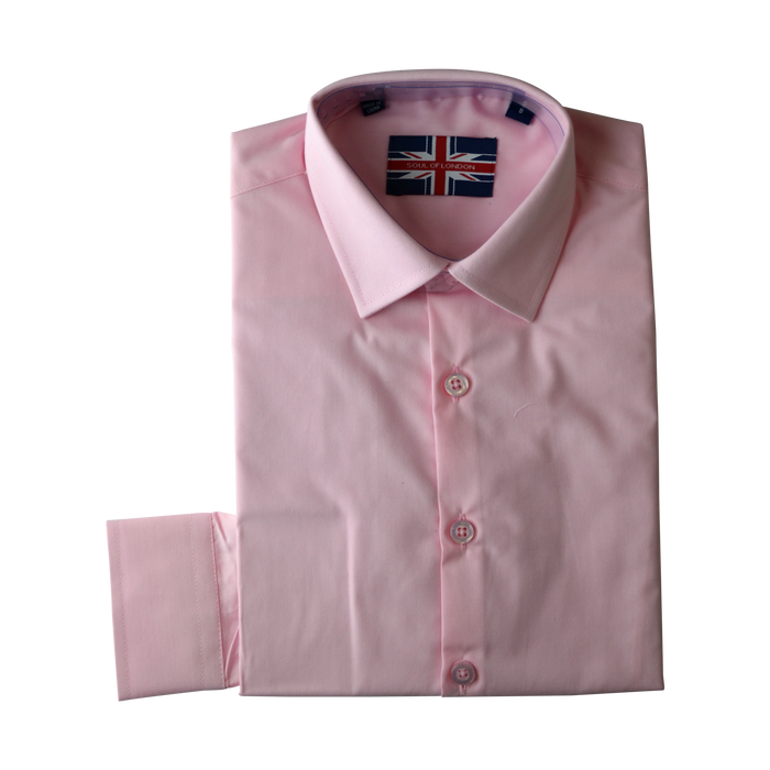 Soul of London® - Soul of London Boys Slim Fit Stretch Dress Shirt – Long Sleeve PINK