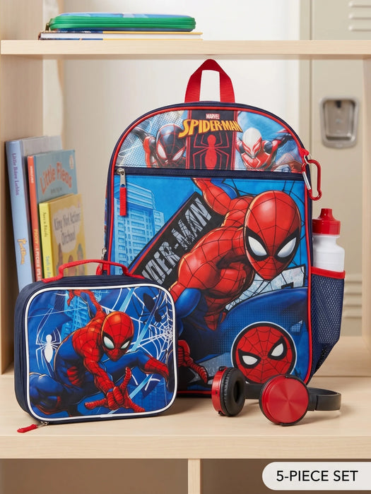 Marvel Spider-Man 5-Piece Kids School Backpack Set with Attachable Lunch Box