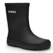 Stonz waterproof black rain boot for toddlers and kids shown on a white background.