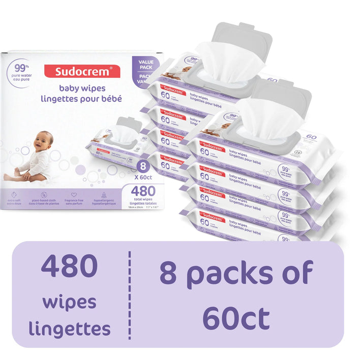 Sudocream® Pure Water Baby Wipes | Extra Large & Ultra Soft 480 Count