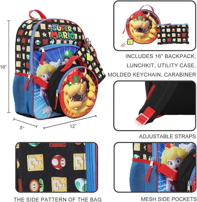 Ensemble sac à dos et boîte à lunch 5 pièces Super Mario® pour enfants, Bowser - Multicolore